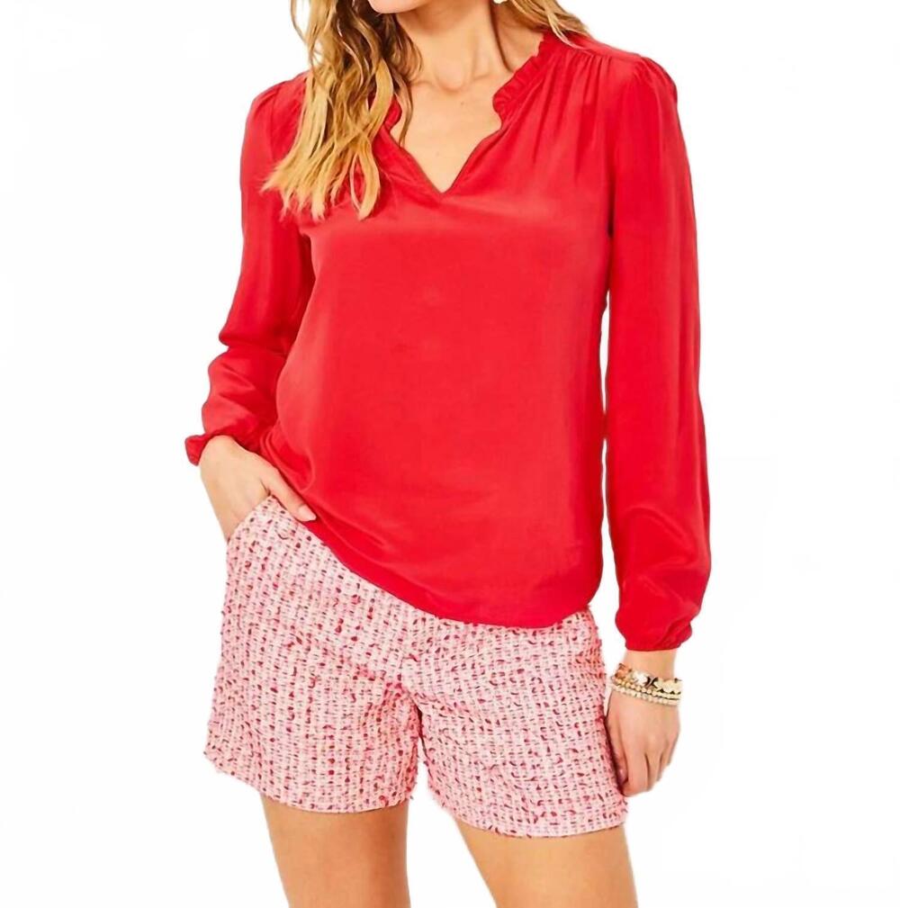 NEW LILLY PULITZER giana long sleeve silk top in amaryllis red